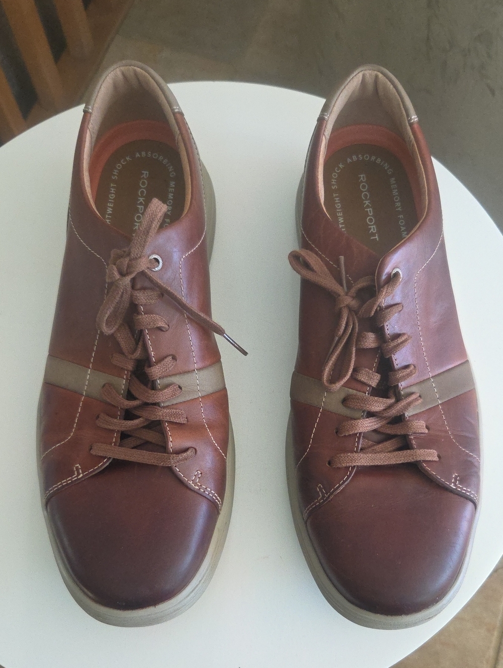 Rockport Brown Leather Lace-Up Slip-Ons with Tan Accent